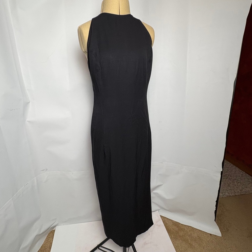 Night Way Vintage 90s Black High Neck Criss Cross Back Maxi Dress Womens 8 USA